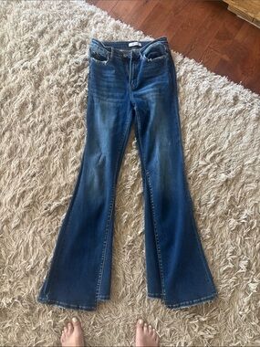 Dark Blue Flare Jeans with Subtle Fade